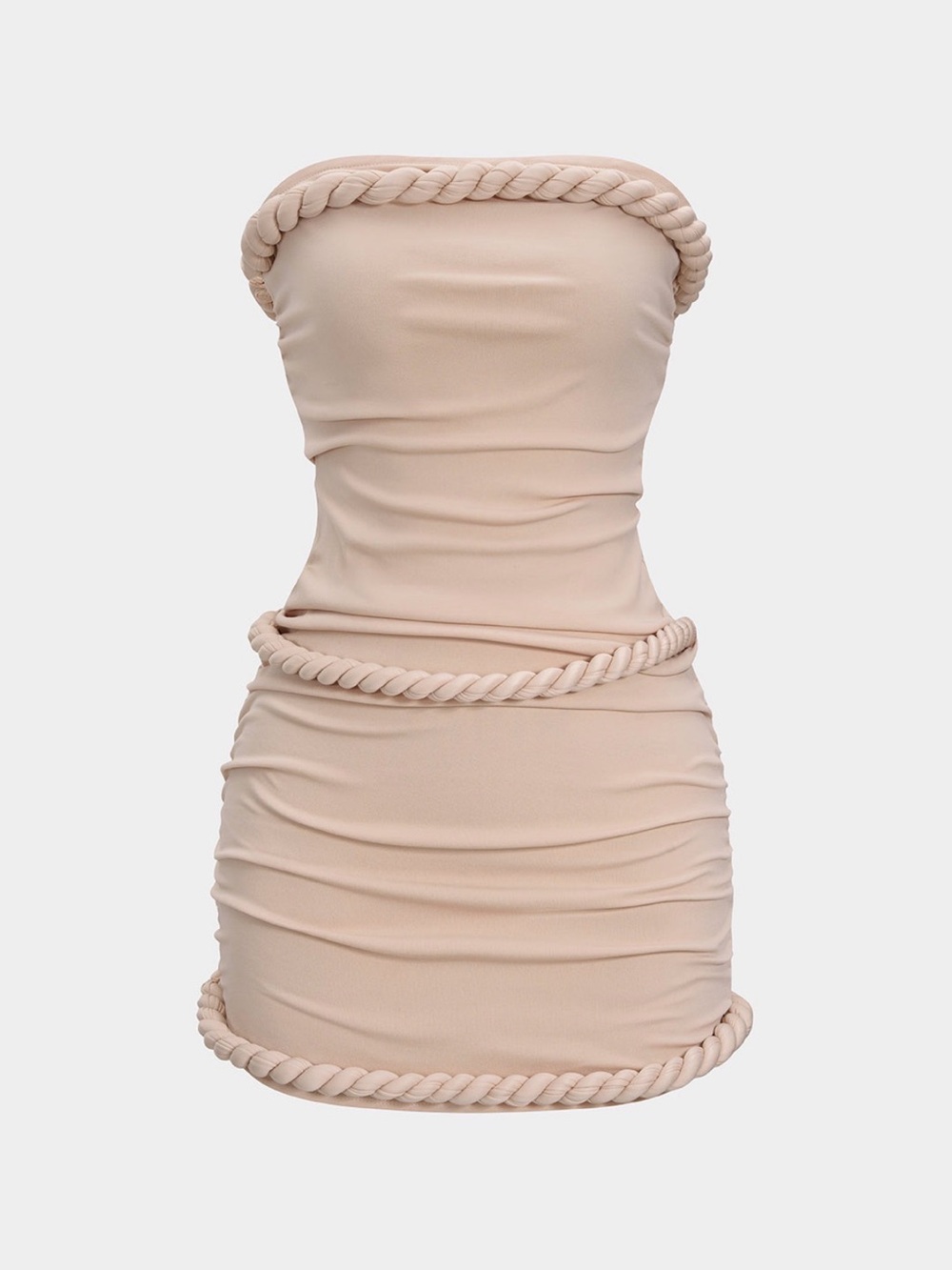 Strapless Rope-Trim Mini Dress in Nude